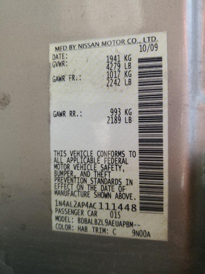 2010 Nissan Altima Base VIN: 1N4AL2AP4AC111448 Lot: 61537435