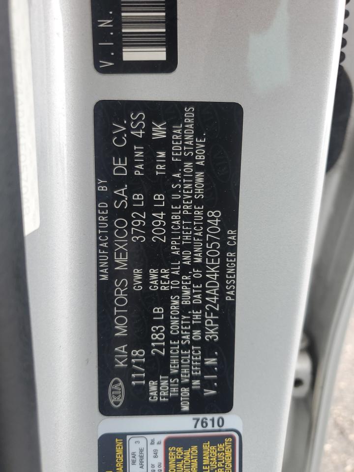 2019 Kia Forte Fe VIN: 3KPF24AD4KE057048 Lot: 62512835