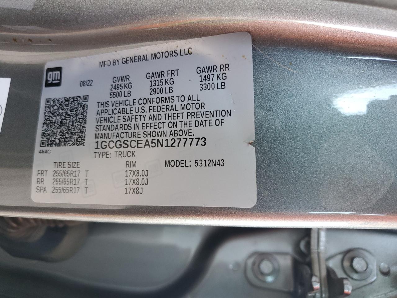 2022 Chevrolet Colorado Lt VIN: 1GCGSCEA5N1277773 Lot: 59751295