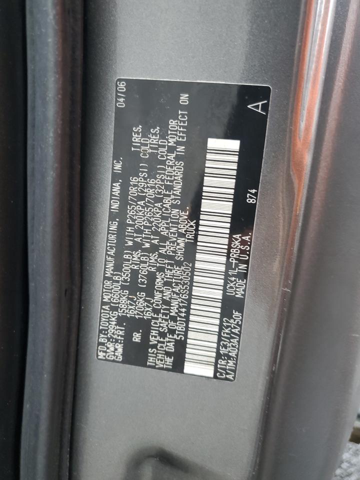 2006 Toyota Tundra Double Cab Sr5 VIN: 5TBDT44176S530501 Lot: 59632505