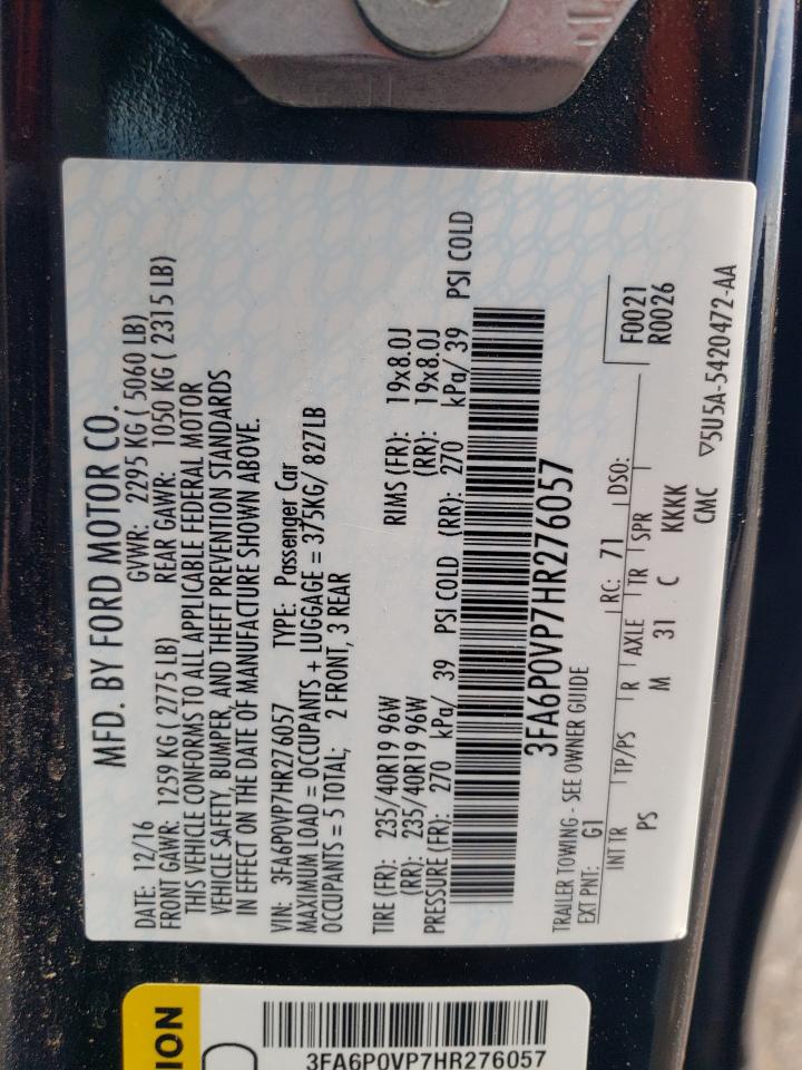 2017 Ford Fusion Sport VIN: 3FA6P0VP7HR276057 Lot: 53380665