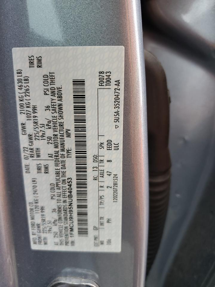 2022 Ford Escape Sel VIN: 1FMCU9H95NUB40453 Lot: 61364845