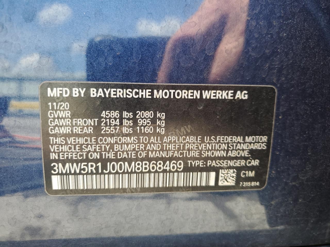 2021 BMW 330I VIN: 3MW5R1J00M8B68469 Lot: 61165905