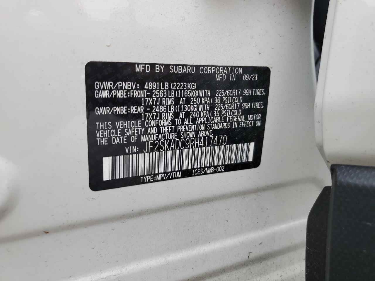 2024 Subaru Forester Premium VIN: JF2SKADC9RH417470 Lot: 61383895