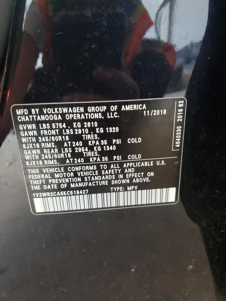2019 Volkswagen Atlas Se VIN: 1V2WR2CA5KC518427 Lot: 61795415