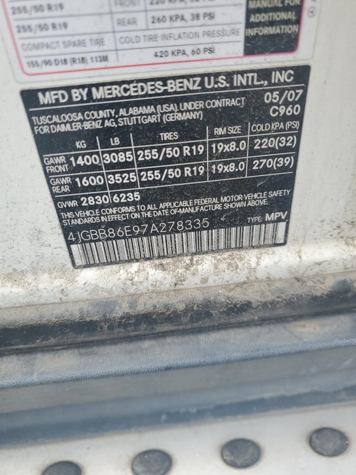 2007 Mercedes-Benz Ml 350 VIN: 4JGBB86E97A278335 Lot: 59396945