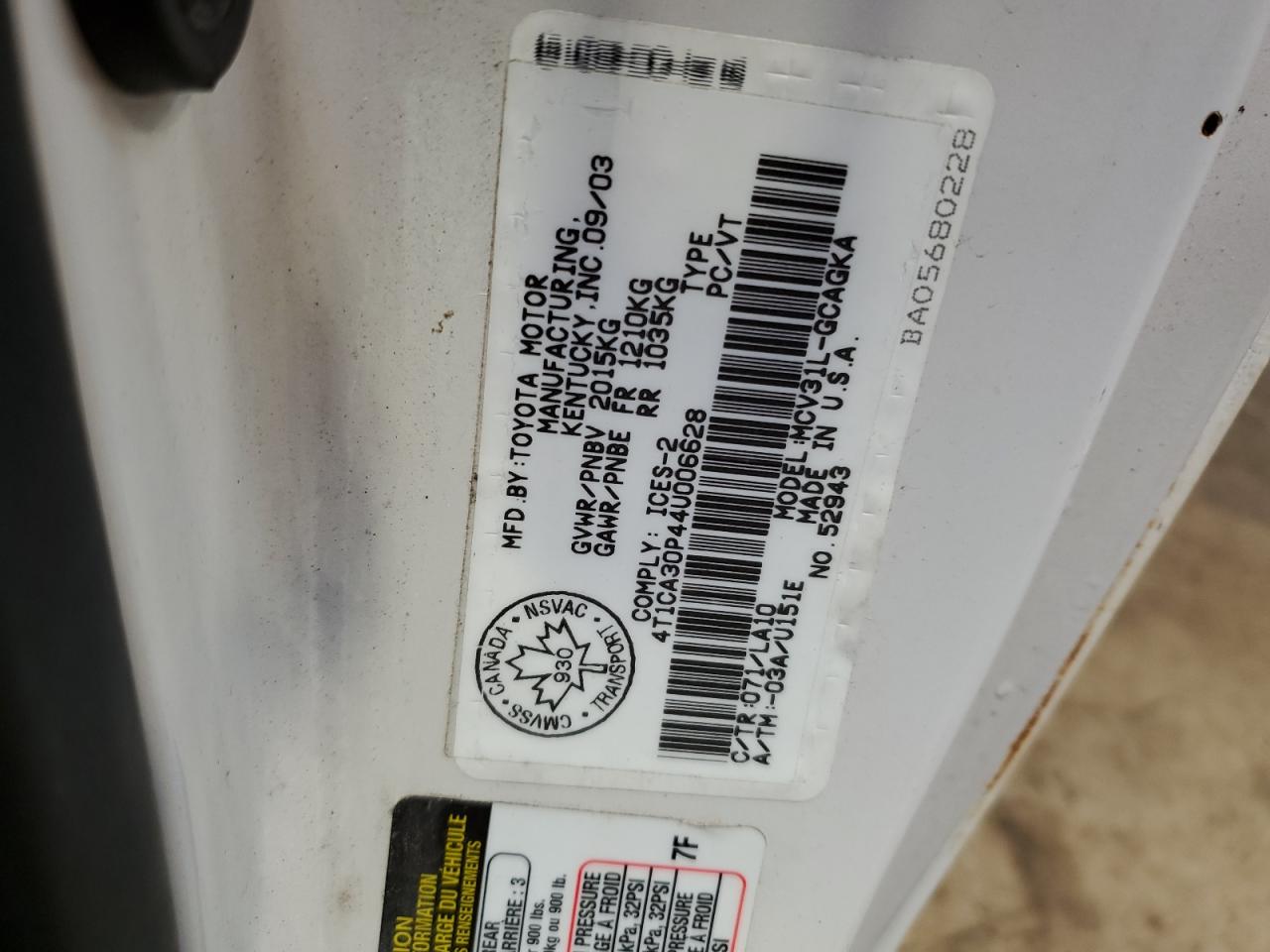 2004 Toyota Camry Solara Se VIN: 4T1CA30P44U006628 Lot: 58942785