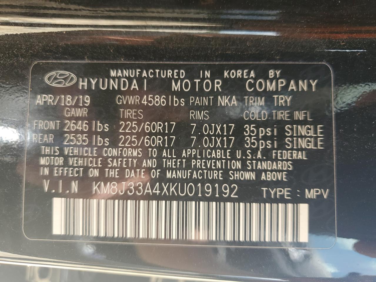 2019 Hyundai Tucson Limited VIN: KM8J33A4XKU019192 Lot: 62395555