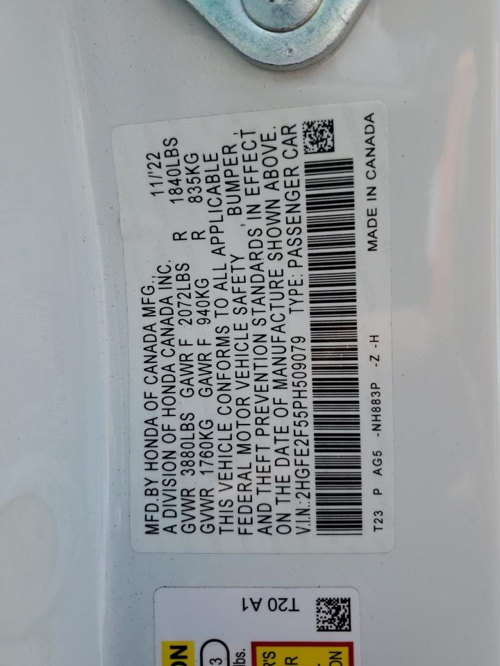 HONDA CIVIC 2023 VIN 2HGFE2F55PH509079 zdjęcie 13