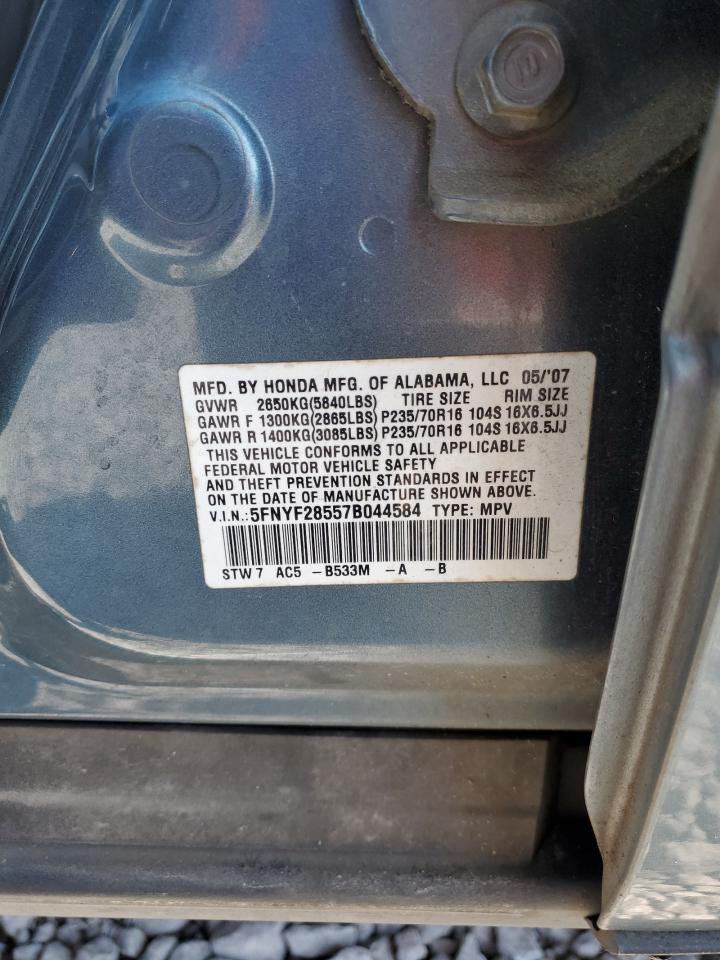 2007 Honda Pilot Exl VIN: 5FNYF28557B044584 Lot: 60083985