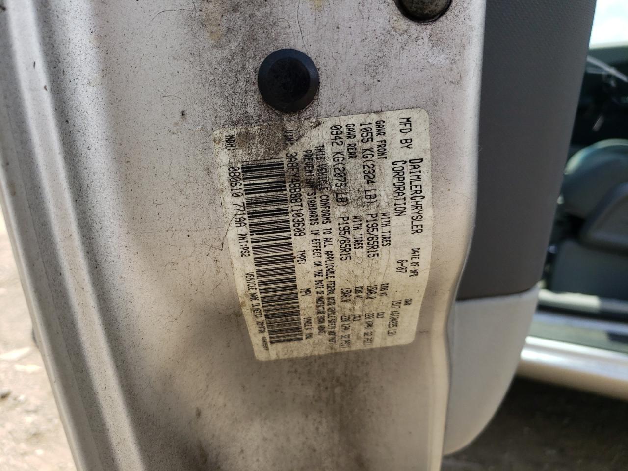 2008 Chrysler Pt Cruiser VIN: 3A8FY48B88T103609 Lot: 62199215