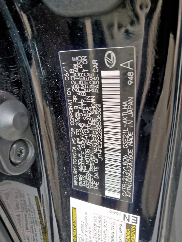 2011 Lexus Is 350 VIN: JTHFE2C22B2506522 Lot: 60615625