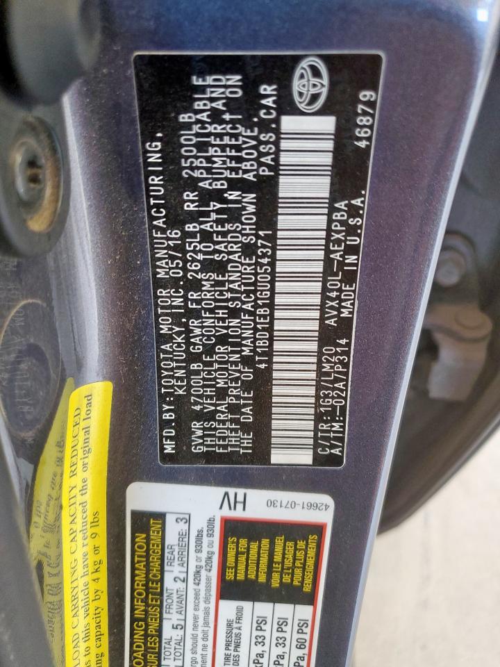 2016 Toyota Avalon Hybrid VIN: 4T1BD1EB1GU054371 Lot: 61745325