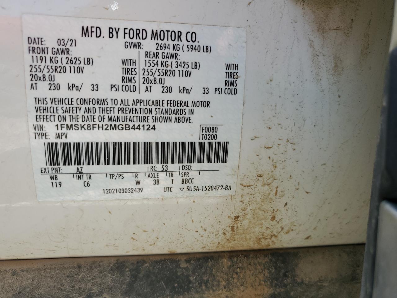 2021 Ford Explorer Limited VIN: 1FMSK8FH2MGB44124 Lot: 61143445