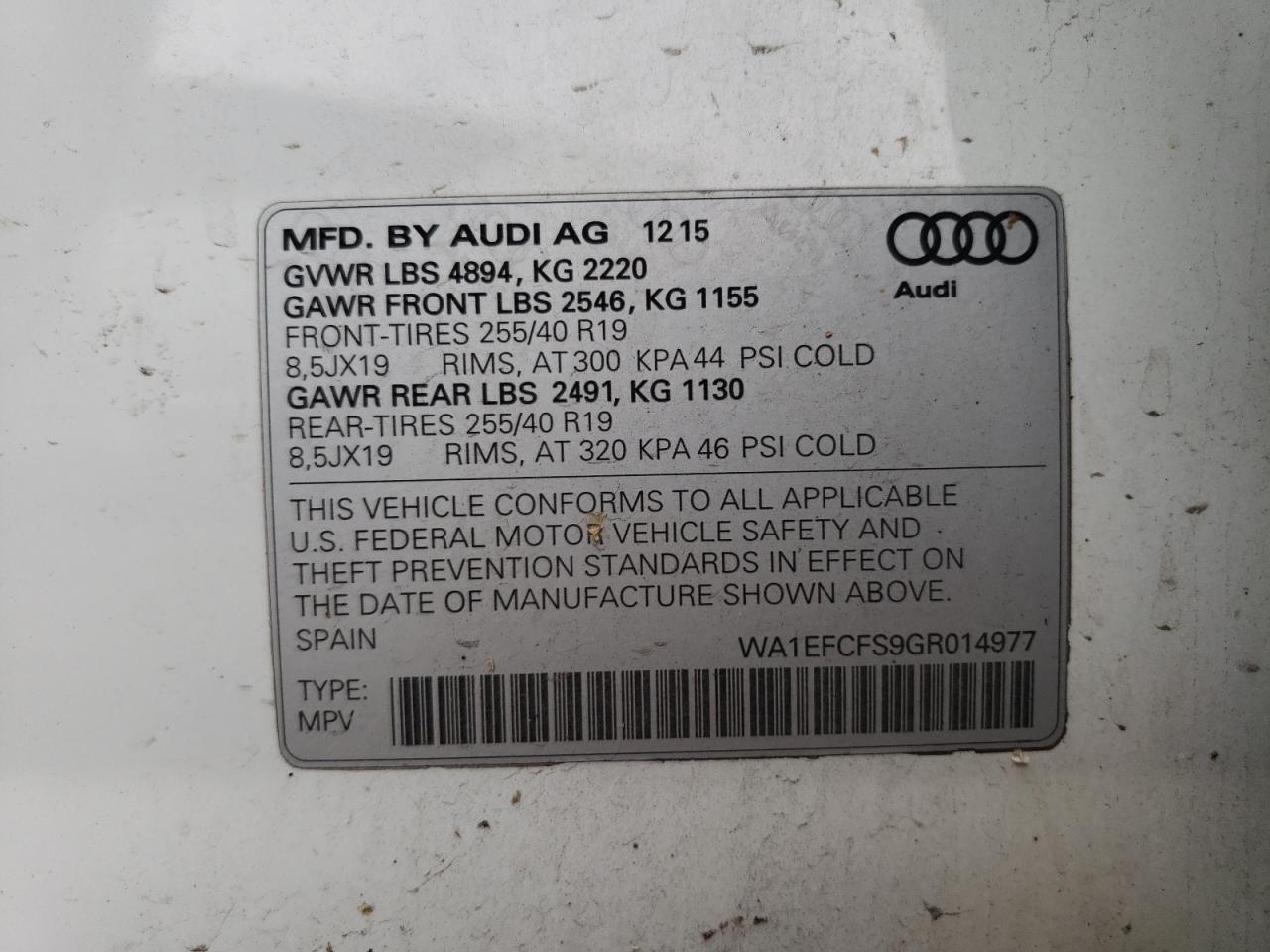 2016 Audi Q3 Premium Plus VIN: WA1EFCFS9GR014977 Lot: 61857625