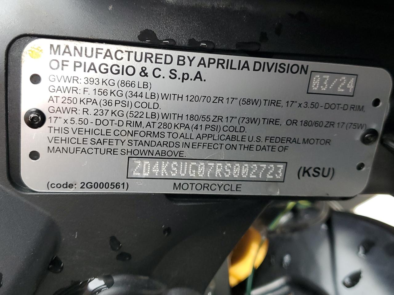 2024 Aprilia Rs 660 VIN: ZD4KSUG07RS002723 Lot: 61800285