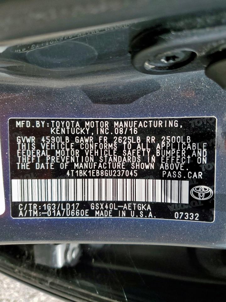 2016 Toyota Avalon Xle VIN: 4T1BK1EB8GU237045 Lot: 62571415