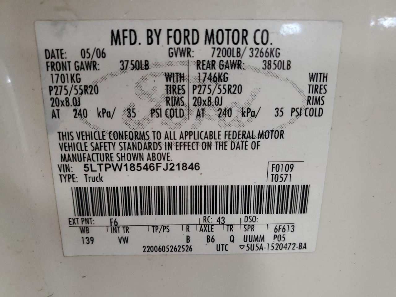 2006 Lincoln Mark Lt VIN: 5LTPW18546FJ21846 Lot: 60357175