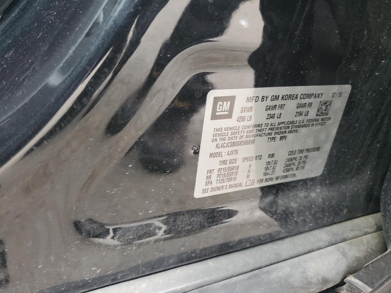 2016 Buick Encore VIN: KL4CJCSB0GB586699 Lot: 63198145