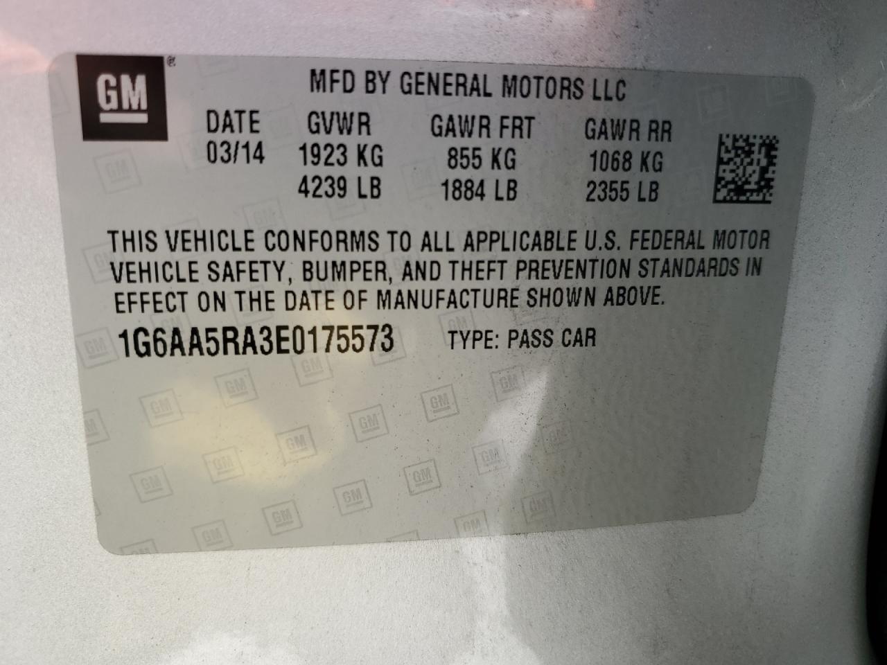 2014 Cadillac Ats VIN: 1G6AA5RA3E0175573 Lot: 61925725