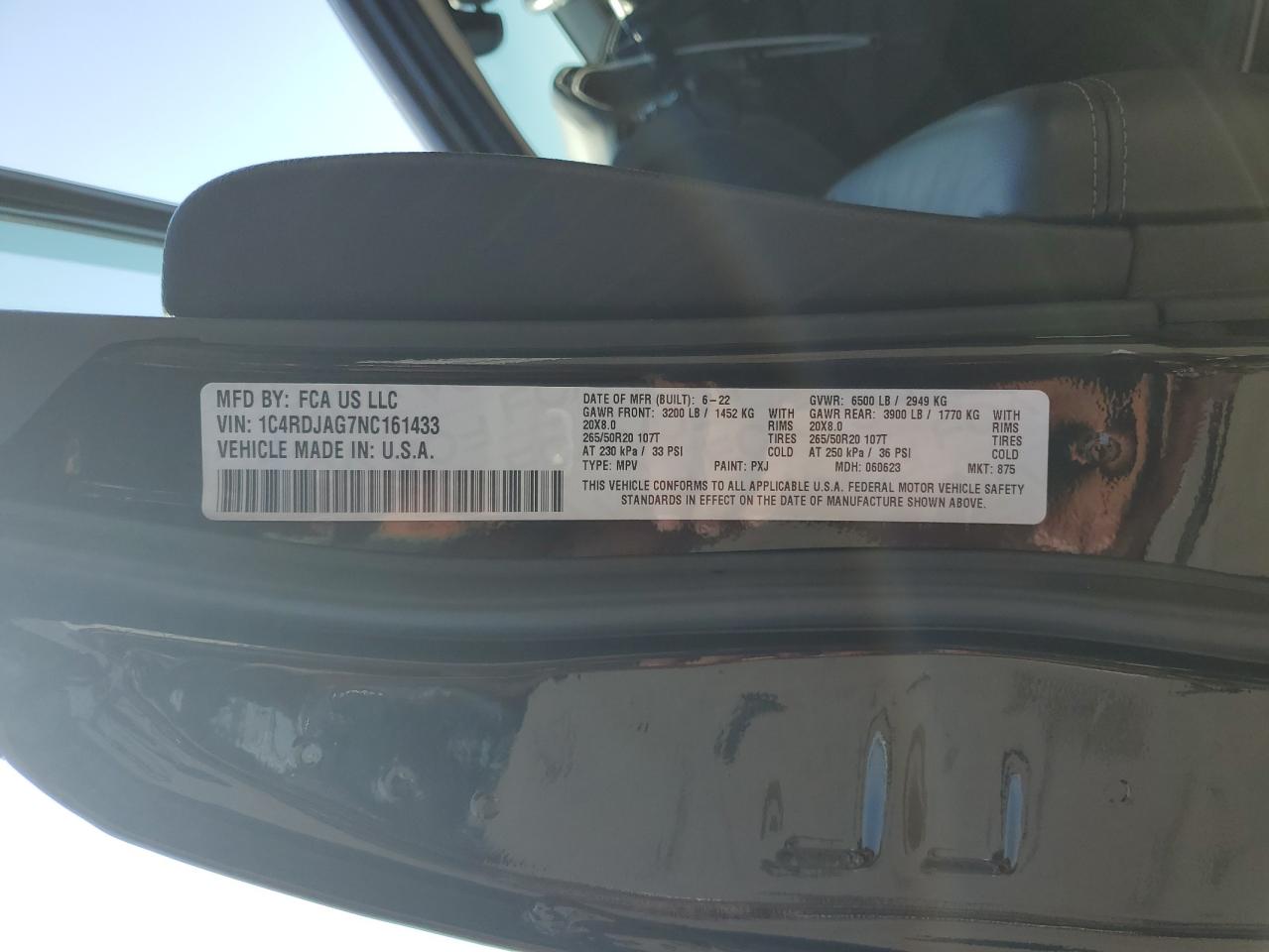 2022 Dodge Durango Sxt VIN: 1C4RDJAG7NC161433 Lot: 62094765