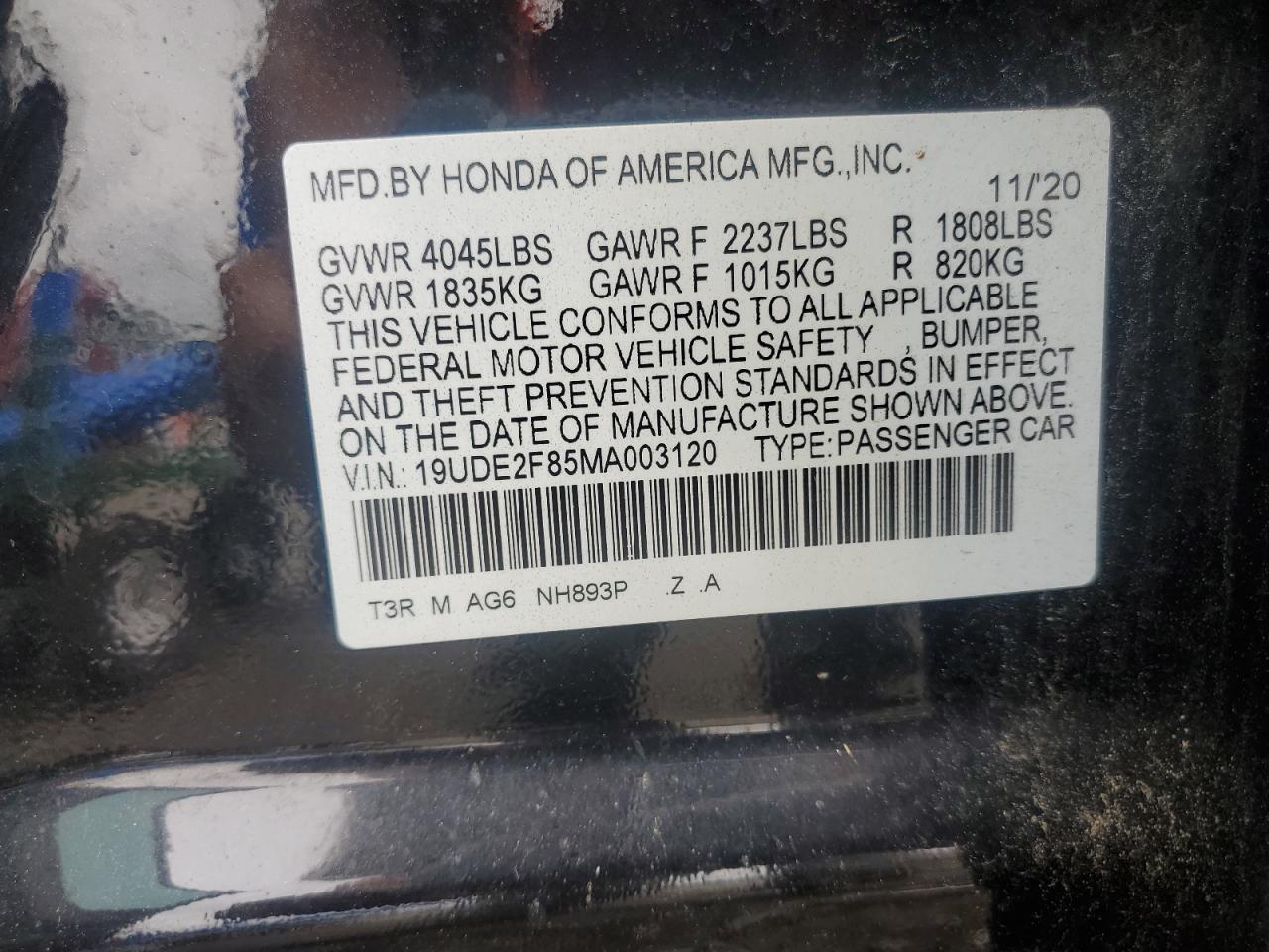 2021 Acura Ilx Premium A-Spec VIN: 19UDE2F85MA003120 Lot: 61534895