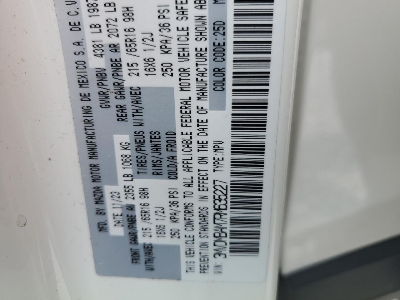 2024 Mazda Cx-30 VIN: 3MVDMBAM7RM635227 Lot: 62183705