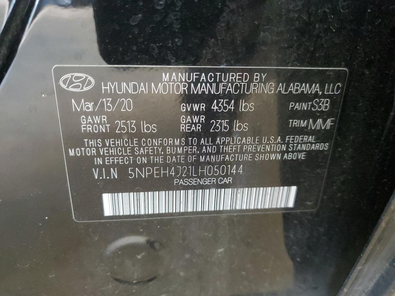 2020 Hyundai Sonata Limited VIN: 5NPEH4J21LH050144 Lot: 62958845