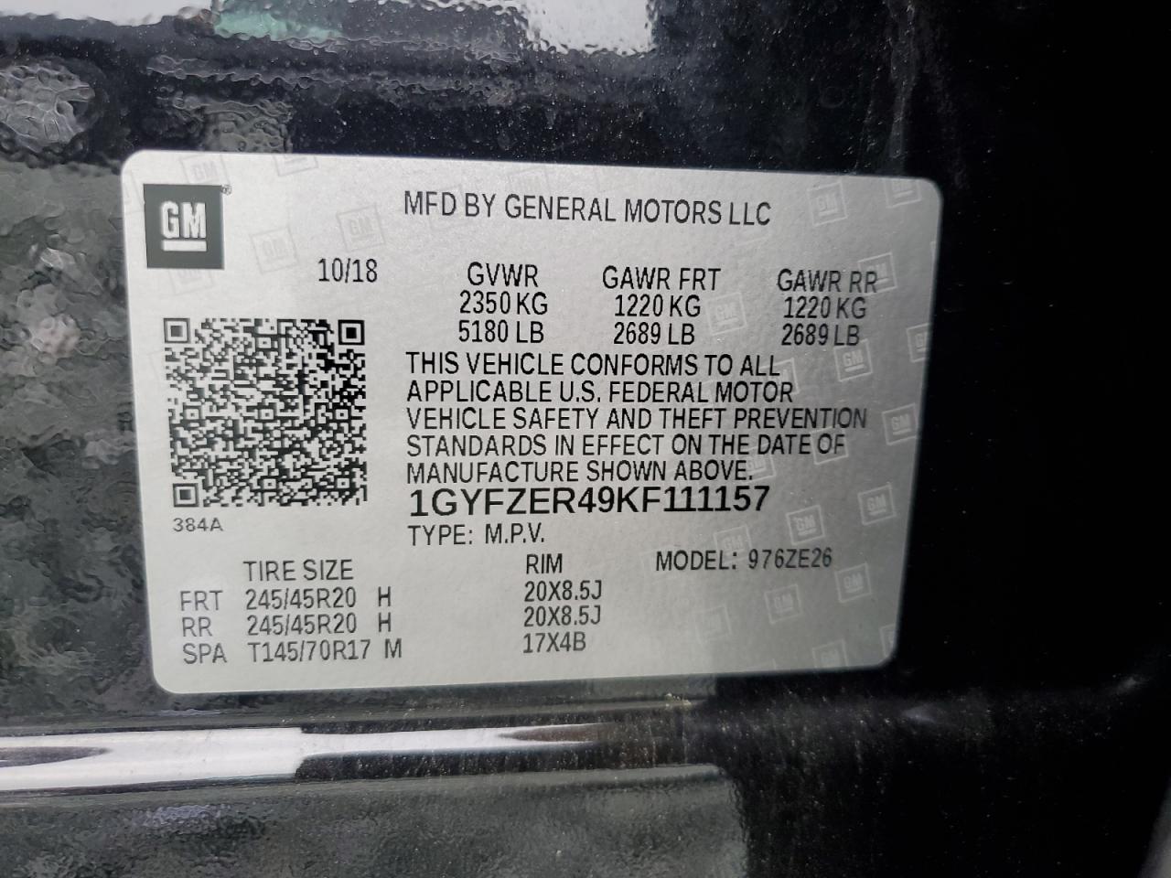 2019 Cadillac Xt4 Sport VIN: 1GYFZER49KF111157 Lot: 59678245