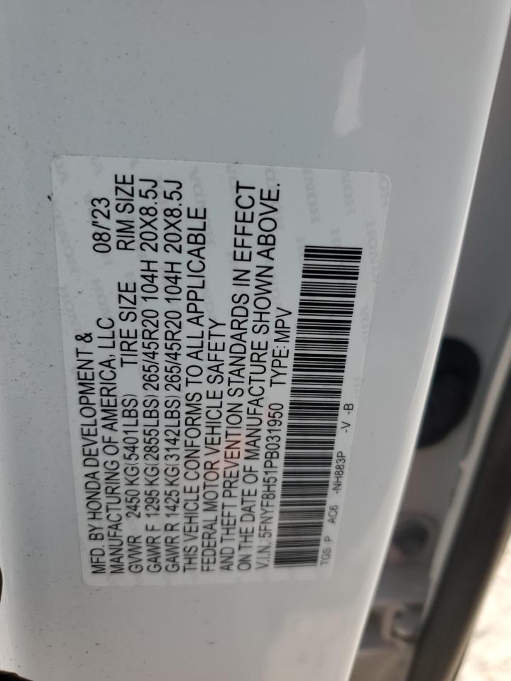 2023 Honda Passport Exl VIN: 5FNYF8H51PB031950 Lot: 59747345
