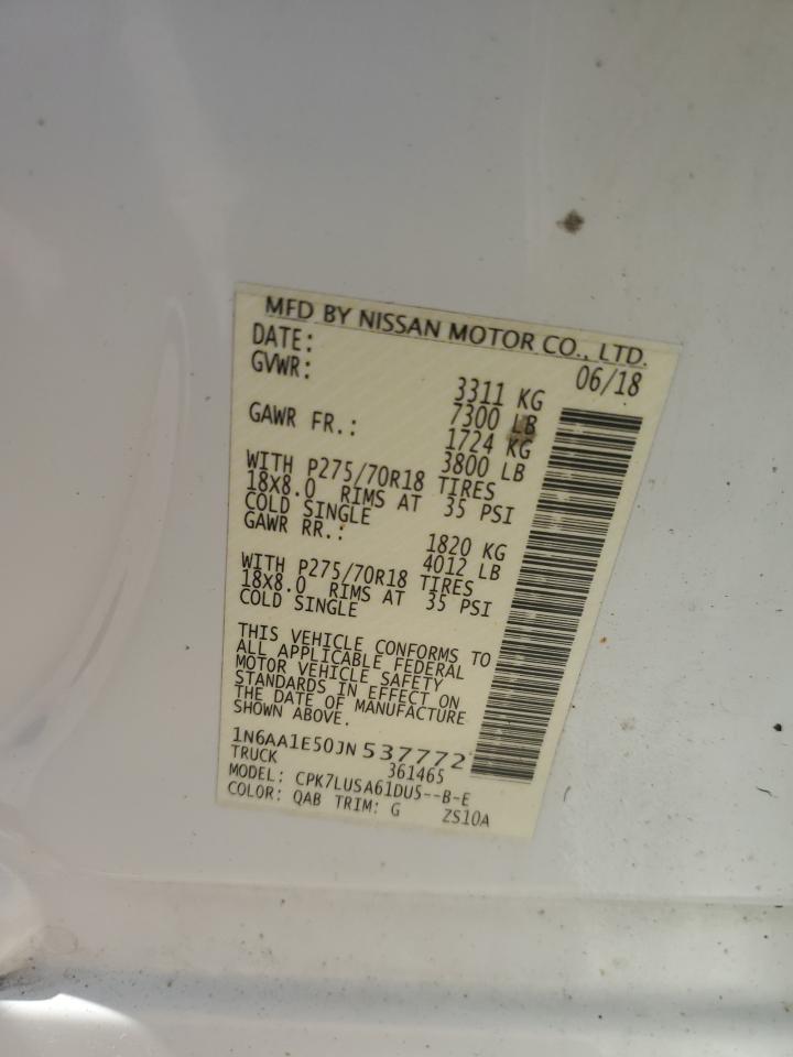2018 Nissan Titan Sv VIN: 1N6AA1E50JN537772 Lot: 62504975