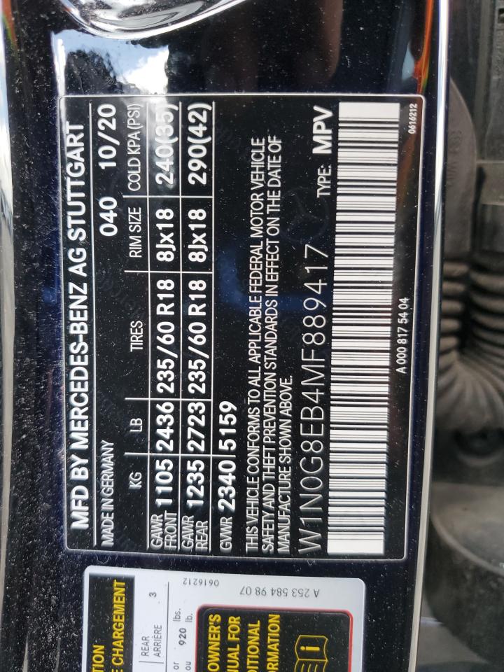 2021 Mercedes-Benz Glc 300 4Matic VIN: W1N0G8EB4MF889417 Lot: 62677465