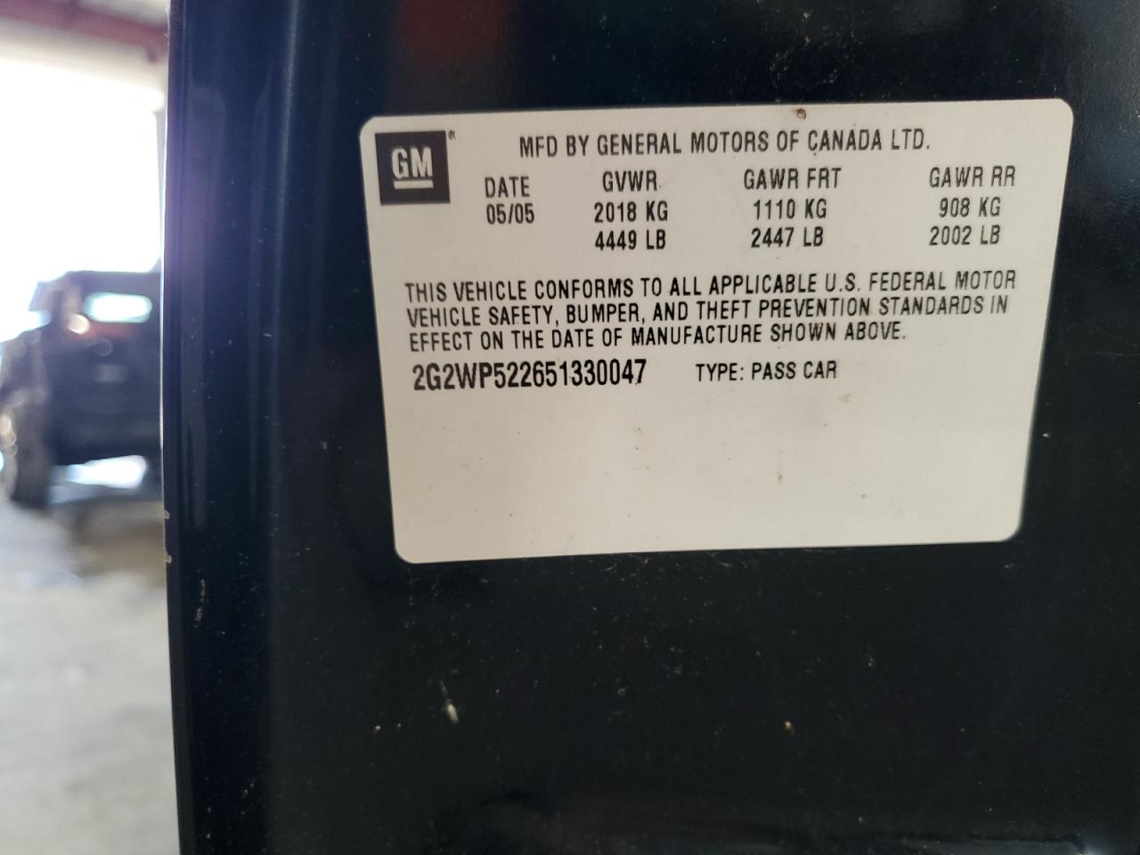 2005 Pontiac Grand Prix VIN: 2G2WP522651330047 Lot: 62447435