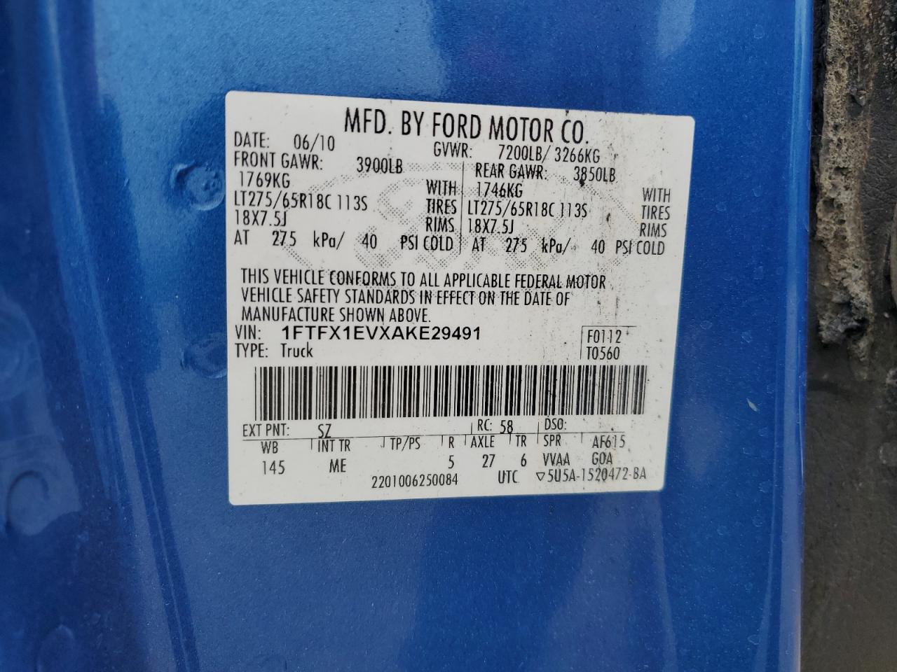 2010 Ford F150 Super Cab VIN: 1FTFX1EVXAKE29491 Lot: 60683095