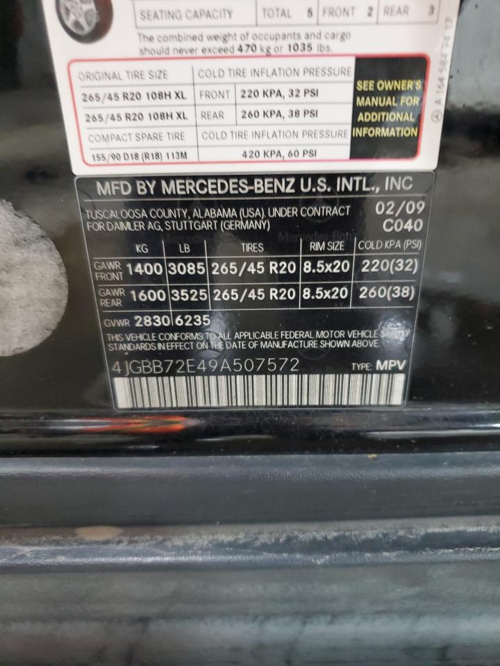 2009 Mercedes-Benz Ml 550 VIN: 4JGBB72E49A507572 Lot: 59942575