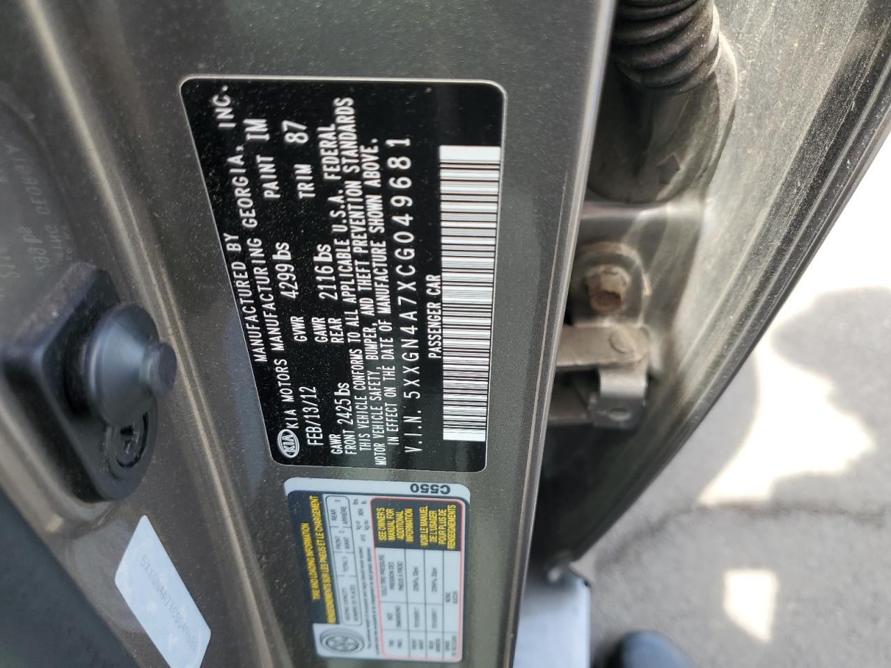2012 Kia Optima Ex VIN: 5XXGN4A7XCG049681 Lot: 60518185
