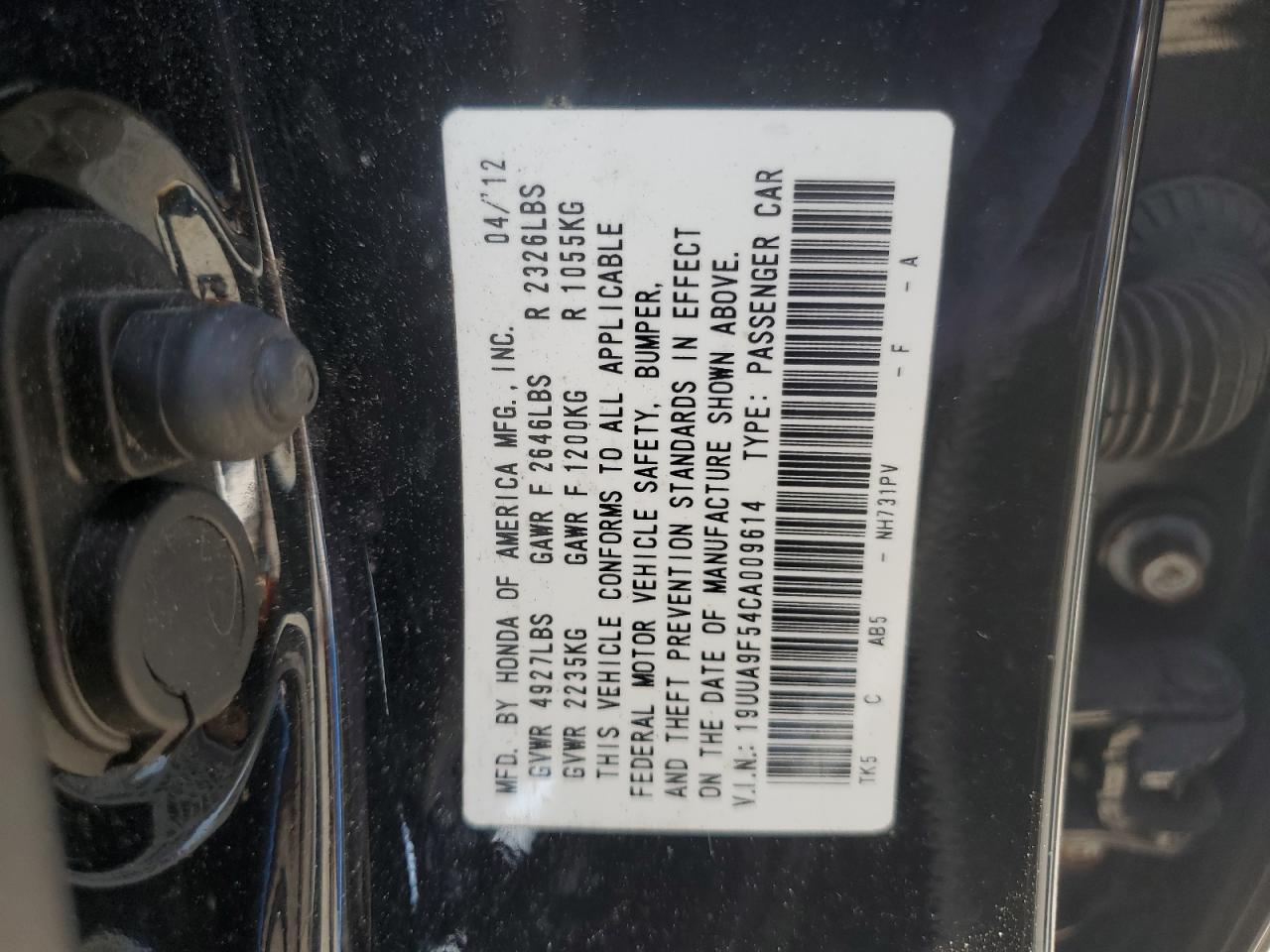 2012 Acura Tl VIN: 19UUA9F54CA009614 Lot: 62944435
