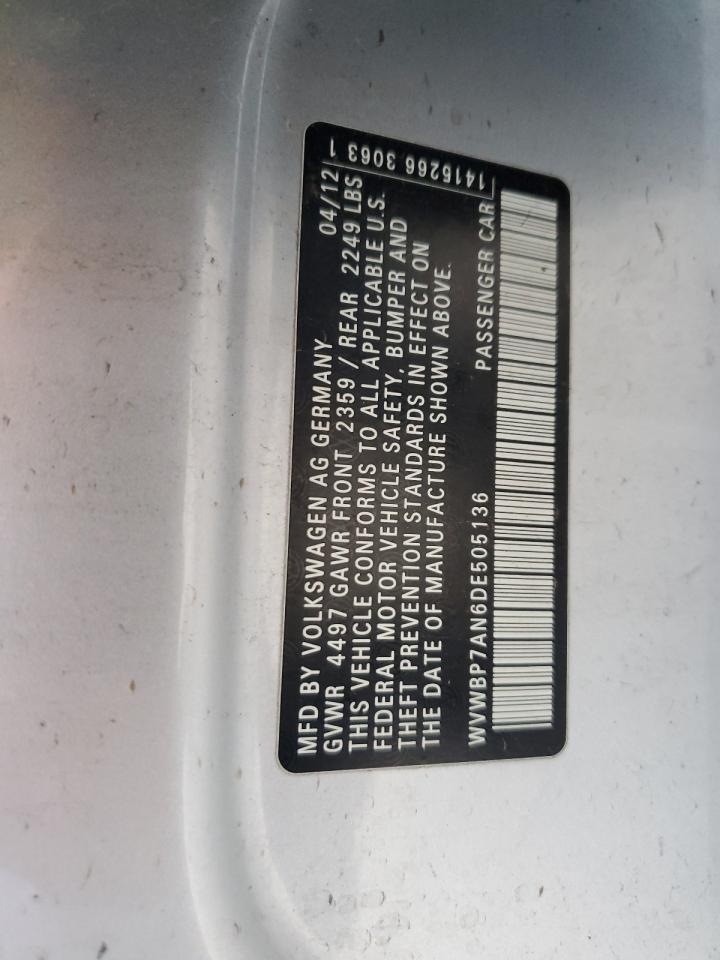 2013 Volkswagen Cc Sport VIN: WVWBP7AN6DE505136 Lot: 60565205
