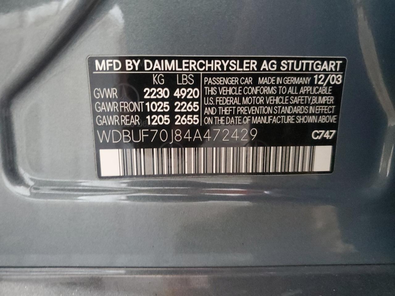 2004 Mercedes-Benz E 500 VIN: WDBUF70J84A472429 Lot: 58932715