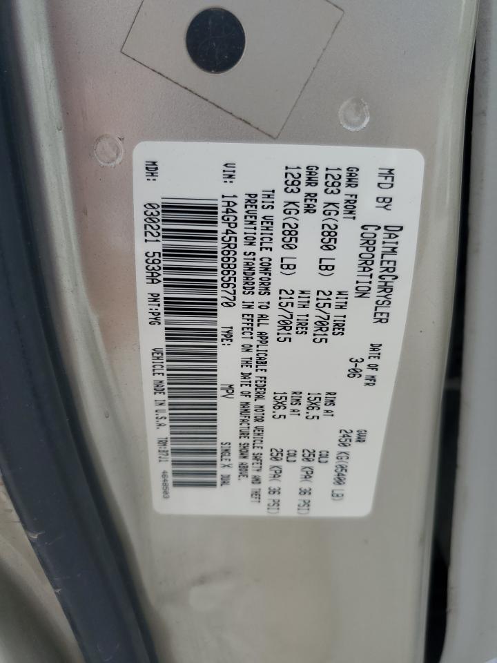 2006 Chrysler Town & Country VIN: 1A4GP45R66B656770 Lot: 61128925
