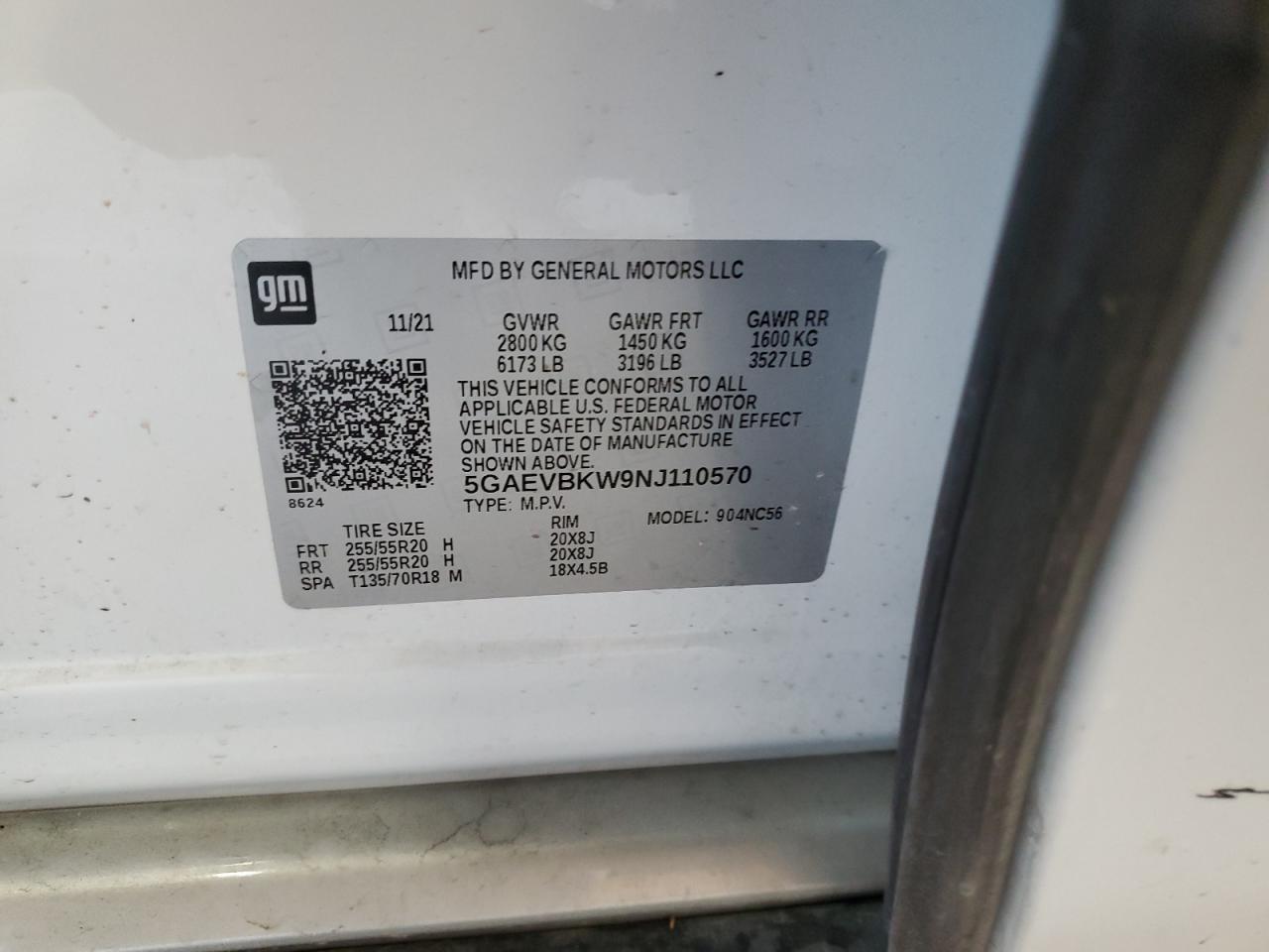2022 Buick Enclave Premium VIN: 5GAEVBKW9NJ110570 Lot: 58924345