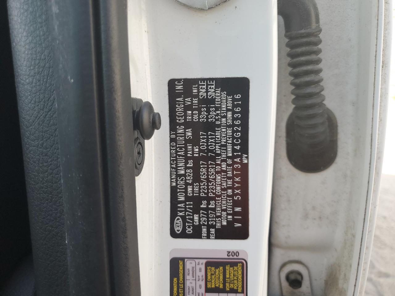 2012 Kia Sorento Base VIN: 5XYKT3A14CG263616 Lot: 61998055