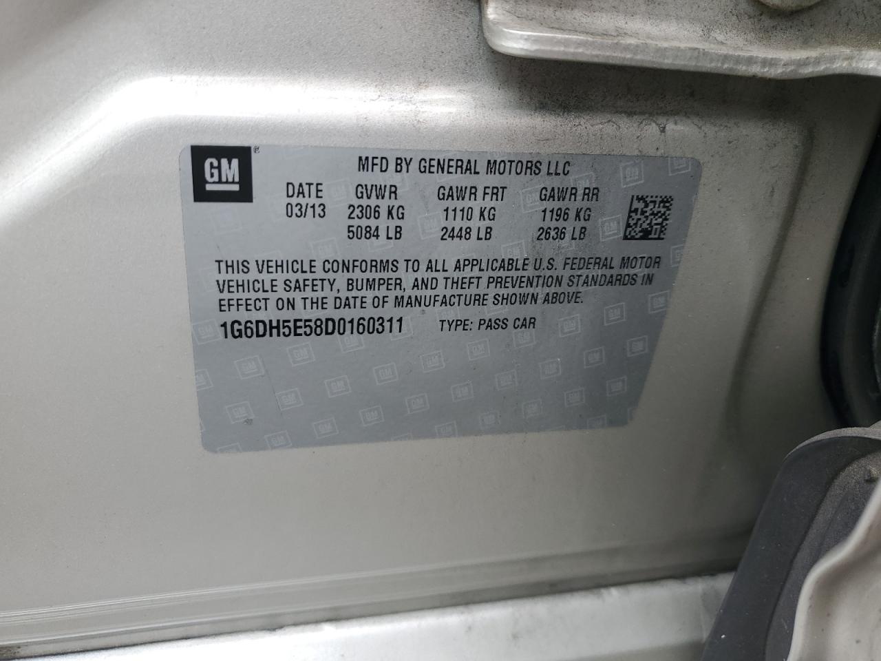2013 Cadillac Cts Luxury Collection VIN: 1G6DH5E58D0160311 Lot: 60695935
