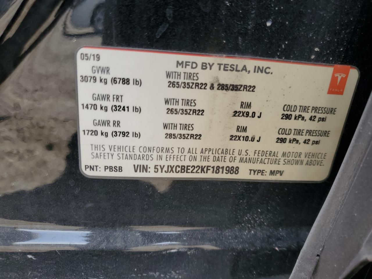 2019 Tesla Model X VIN: 5YJXCBE22KF181988 Lot: 62321265