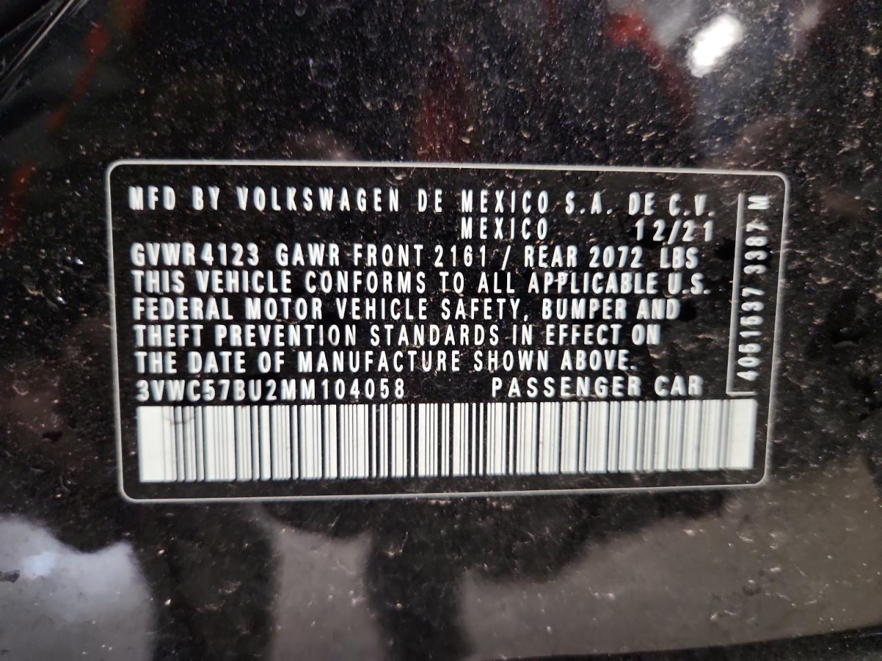 2021 Volkswagen Jetta S VIN: 3VWC57BU2MM104058 Lot: 59497625