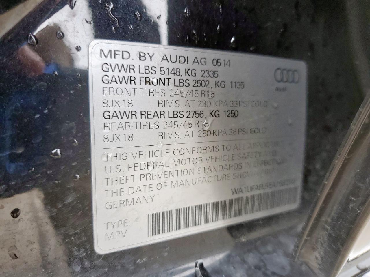 2014 Audi A4 Allroad Premium Plus VIN: WA1UFAFL5EA158269 Lot: 60644165