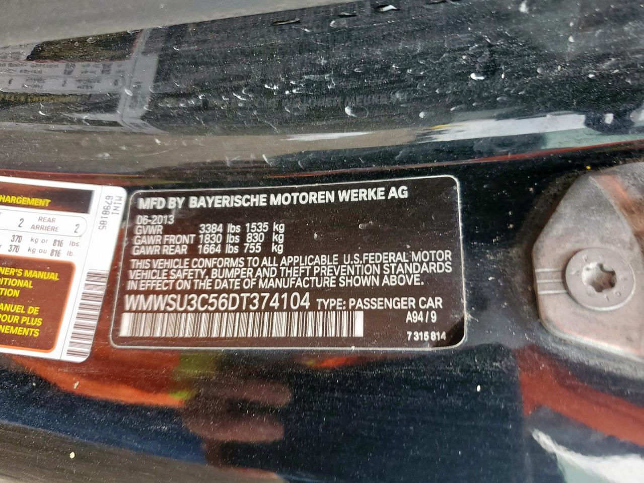 MINI COOPER 2013 VIN WMWSU3C56DT374104 фото 12