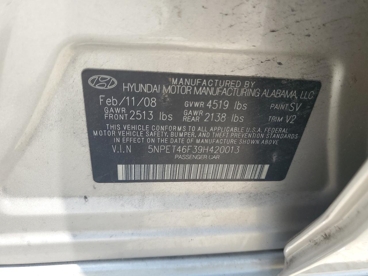 HYUNDAI SONATA 2009 VIN 5NPET46F39H420013 фото 12