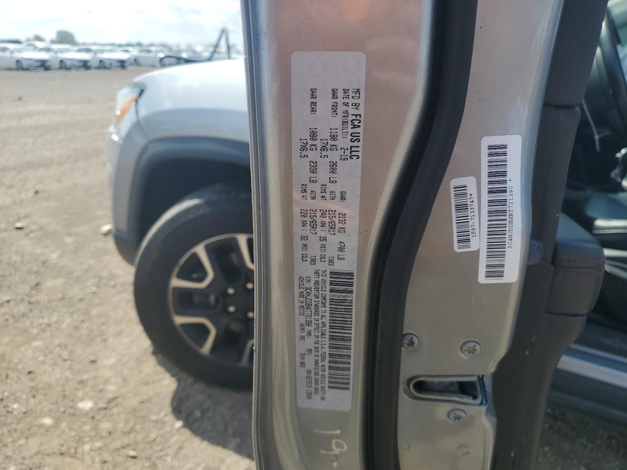 2019 Jeep Compass Trailhawk VIN: 3C4NJDDBXKT721390 Lot: 62508835