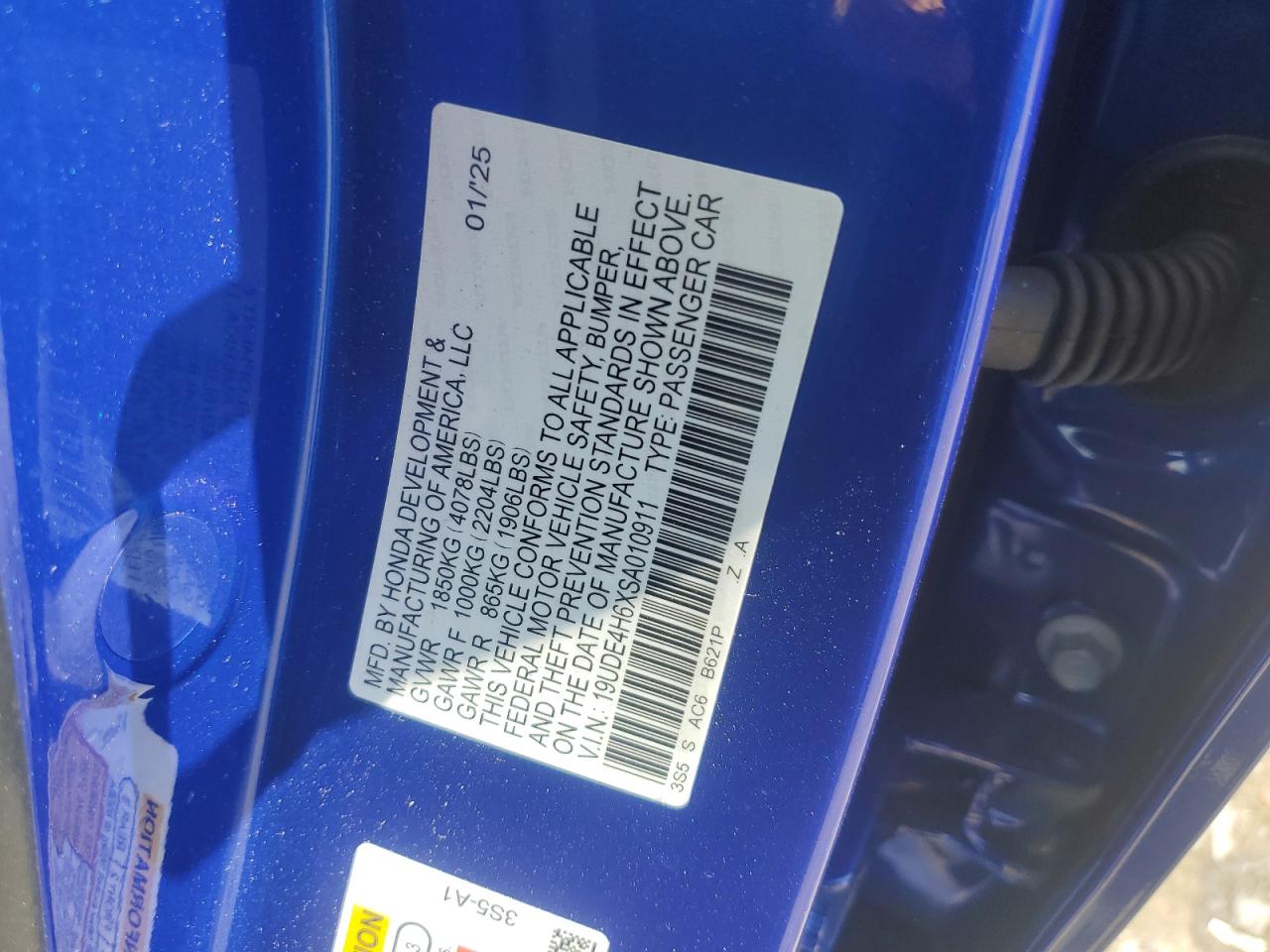 2025 Acura Integra A-Spec Tech VIN: 19UDE4H6XSA010911 Lot: 61624335